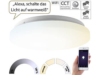 Deckenlampe: Luminea Home Control WLAN-LED-Deckenleuchte für Amazon Alexa & Google Assistant, CCT, 24 W