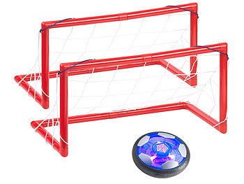 Hoverball: Playtastic Akku Luftkissen-Indoor-Fußball, Farb-LEDs, Möbelschutz, 2 Tore