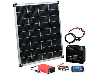 Solaranlage Camping: revolt Solaranlagen-Set: Laderegler, Wechselrichter, 110-W-Solarpanel, Akku
