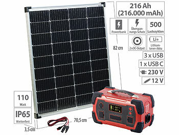Solaranlage mit Speicher: revolt Powerstation & Solar-Generator mit mobilem 110-Watt-Solarpanel, 800 Wh