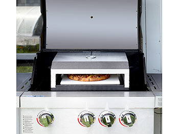 Rosenstein & Söhne Pizzaofen-Grillaufsatz mit Steinplatte & Temperaturanzeige bis 300 °C
