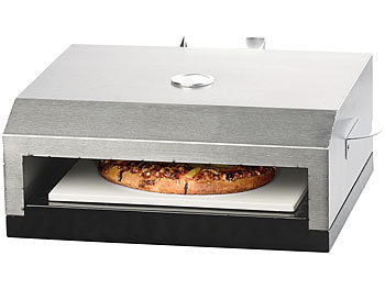 Rosenstein & Söhne Pizzaofen-Grillaufsatz mit Steinplatte & Temperaturanzeige bis 300 °C