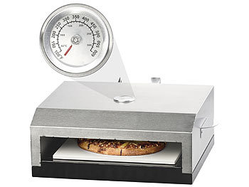 Pizzaofen Aufsatz: Rosenstein & Söhne Pizzaofen-Grillaufsatz mit Steinplatte & Temperaturanzeige bis 300 °C