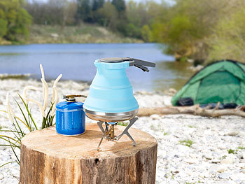 Rosenstein & Söhne Faltbarer Silikon-Camping-Wasserkessel mit Edelstahlboden, 1,5 Liter