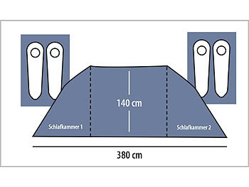 Semptec 4-Personen-Tunnelzelt mit 2 Schlafkabinen, 3.000 mm Wassersäule
