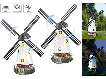 Deko-Windmühle Garten: Lunartec 2er-Set Solar-Deko-Windmühlen mit drehendem Windrad & LED-Licht
