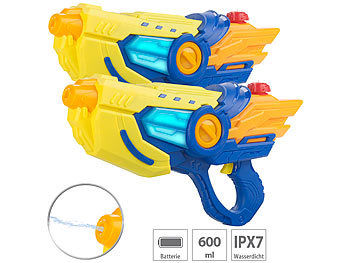 Wasser-Pistole: Speeron 2er-Set batteriebetriebene Wasserpistolen, LED-Lichteffekt, je 600 ml