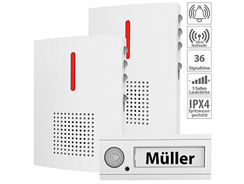 Haustürklingel: CASAcontrol Funk-Türklingel + 2 Empfänger, Licht & Ton Signal, IPX4, weiß