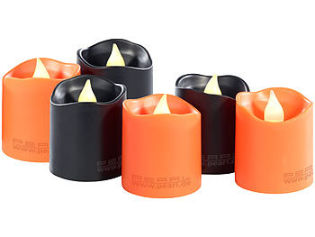 Halloween Kerzen: Lunartec 6er-Set Halloween-LED-Teelichter, bewegliche Flamme, orange & schwarz