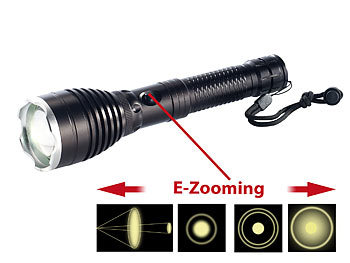 starke LED-Taschenlampe: KryoLights Akku-Taschenlampe TRC-130 mit Cree-LED & E-Zooming, schwarz