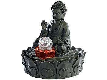 infactory Beleuchteter Zimmerbrunnen "Lotus-Buddha" mit Glaskugel
