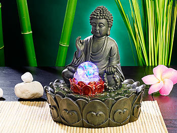 infactory Beleuchteter Zimmerbrunnen "Lotus-Buddha" mit Glaskugel