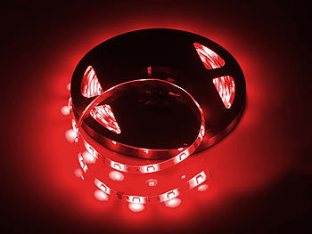 Lunartec LED-Streifen LE-500RN, 5 m, rot, Innenbereich & Netzteil