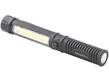 LED Stablampe: PEARL 2in1-LED-Taschenlampe mit COB-LED-Arbeitsleuchte, Magnet, 250 lm, 2,5W