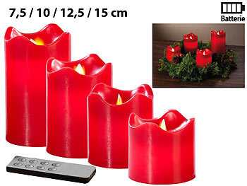 LED Kerzen: Britesta 4 Echtwachskerzen mit beweglicher LED-Flamme, abgestuft, rot