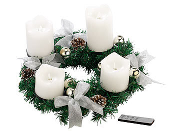 Fertiger Adventskranz: Britesta Adventskranz, silbern, 4 weiße LED-Kerzen mit bewegter Flamme
