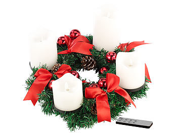 Adventsdeko-Kerzen-Kranz: Britesta Adventskranz, rot, 4 weiße LED-Kerzen mit bewegter Flamme