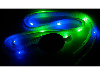 infactory Weiße LED-Schnürsenkel aus Textil, 110cm, blaue & grüne LEDs