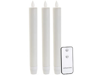 Kerzen mit Batterie: Lunartec LED-Stabkerze mit beweglicher Flamme und Fernbedienung, weiß, 3er-Set