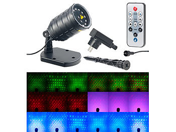 Weihnachtslaser: Lunartec Laser-Projektor mit 12 LEDs, 8 Licht-Effekte, Timer, Fernbed., IP65