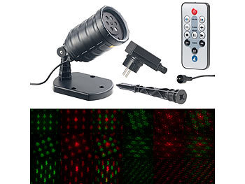 Laser Projektor Outdoor: Lunartec Motiv-Laser-Projektor mit 6 Muster, Timer, Fernbedienung, IP65