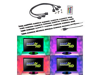 LED TV: Lunartec TV-Hintergrundbeleuchtung mit 4 RGB-Leisten für 117 - 177 cm, USB