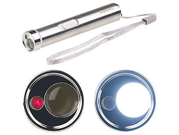 LED Mini Taschenlampen: PEARL 2in1-LED-Taschenlampe & Laserpointer, Edelstahl-Gehäuse, 15 Lumen