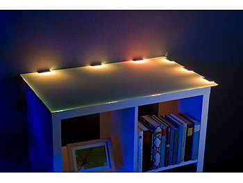 Lunartec 2er-Set LED-Glasbodenbeleuchtungen: 12 Klammern mit 36 RGB-LEDs