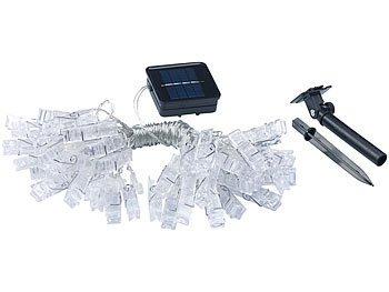 Lunartec LED-Foto-Clips-Lichterkette mit 40 Klammern, Solar-betrieben, 10 m