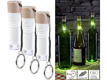 LED Flaschenverschluss: Lunartec 3er-Set LED-Weinflaschen-Lichter mit weißem Licht, per USB ladbar