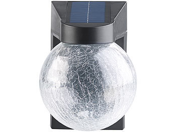 Luminea 2er Pack Solar-LED-Wandleuchte im Crackle-Glas-Design, PIR-Sensor,