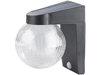 Luminea 2er Pack Solar-LED-Wandleuchte im Crackle-Glas-Design, PIR-Sensor,