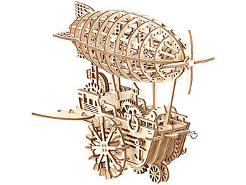 3D Holzpuzzle: Simulus Aufziehbares Holz-Luftschiff im Steampunk-Stil, 349-teiliger Bausatz