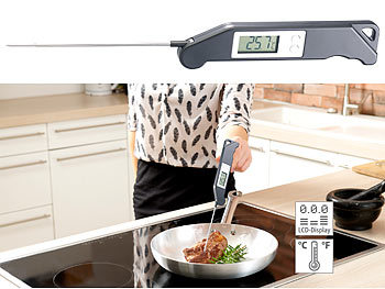 Küchenthermometer: Rosenstein & Söhne Digitales Haushalts-Thermometer, klappbar, 13-cm-Fühler, bis 200 °C