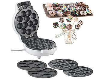 Cake Pop Maker: Rosenstein & Söhne 3in1-Donut-, Cupcake- und Cakepop-Maker, antihaftbeschichtet, 600 Watt