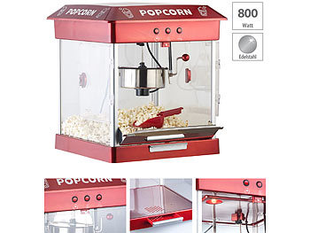 Popcornmaschine Gastro: Rosenstein & Söhne Profi-Gastro-Popcorn-Maschine mit Edelstahl-Topf, 800 Watt