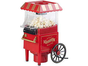 Rosenstein & Söhne Retro-Heißluft-Popcorn-Maschine, Miniatur-Rollwagen-Optik, 1.200 Watt