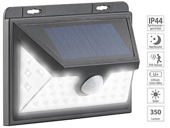 Bewegungsmelder mit Licht: Luminea Solar-LED-Wandleuchte mit Bewegungs-Sensor & Akku, 350 Lumen, 7,2 Watt