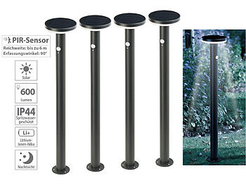 Garten-Solarleuchte LED: Lunartec 4er-Set Premium-LED-Solar-Wegeleuchte, PIR-Sensor, Nachtlicht, 600 lm