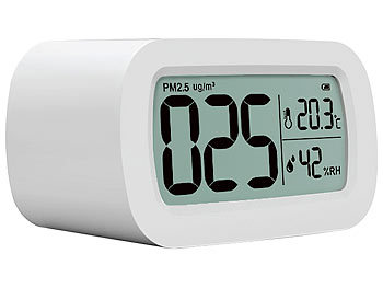 Feinstaubmesser: CASAcontrol PM2,5-Feinstaub-Messgerät mit Temperatur- und Luftfeuchtigkeitsanzeige