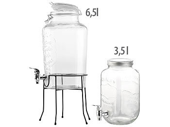 Saft-Spender: PEARL 2er-Set Retro Getränkespender aus Glas mit Zapfhahn, 3,5 l & 6,5 l