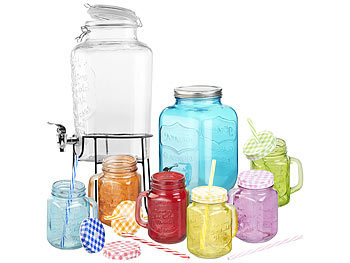 Trinkgläser mit Deckel: PEARL 2er-Set Getränkespender mit 6 Gläsern, 4 l & 6,5 l, Einmachglas-Look