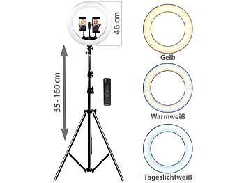 Somikon XL-LED-Ringlicht mit Smartphone-Halter, Ø 46 cm, Versandrückläufer