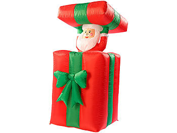 Weihnachtsmann: infactory Selbstaufblasender XXL Santa im Geschenk, 150 cm, animiert