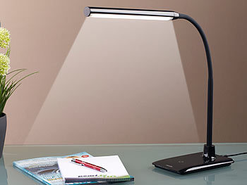Tischlampe LED: Lunartec Dimmbare LED-Schreibtischlampe 6 W mit Schwanenhals, schwarz