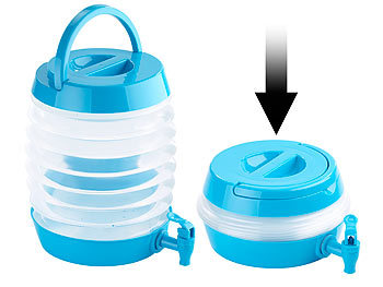 Wasserkanister: PEARL Faltbares Fässchen, Auslaufhahn, Ständer, 5,5 Liter, blau/transparent