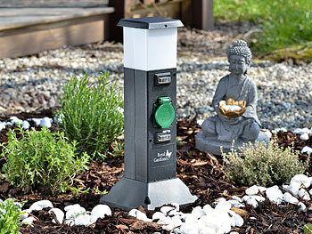 Royal Gardineer 4-fach-Garten-Steckdose mit Beleuchtung, Spritzwasserschutz IP44