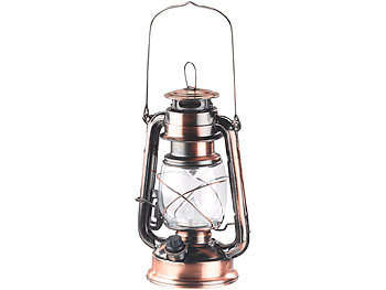 Petroleumlampe mit LED: Lunartec Dimmbare LED-Sturmlampe mit Akku, bronze, 30 Lumen, 1,2 Watt