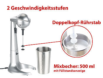 Milchshaker: Rosenstein & Söhne Elektrischer Drink-Mixer mit Edelstahl-Becher, 65 Watt