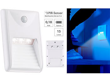 LED-Leuchten mit Bewegungsmelder batteriebetrieben Infrarot Zelte Wände Kabellose: Lunartec LED-Treppenleuchte & Nachtlicht mit PIR-Bewegungssensor, 15 lm, 0,18 W